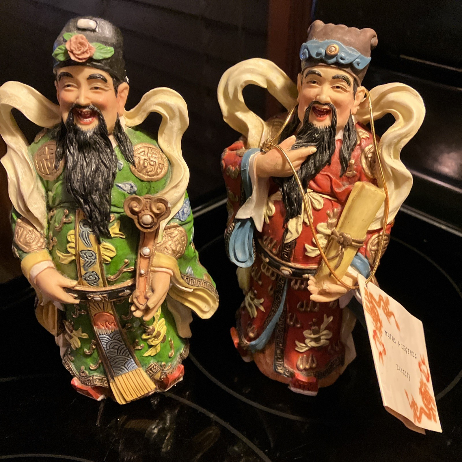 2 Vintage Fu & Lu Chinese Resin Statue Sanxing Fu Lu Abt 6.5” Tall Veronese