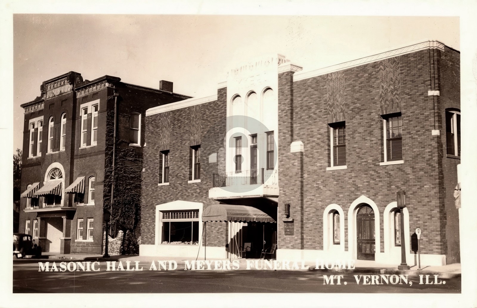 Masonic Gall Myers Funeral Home Mount Vernon Illinois IL c1940s RPPC COPY