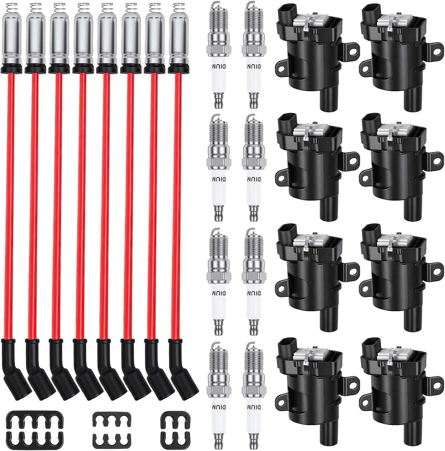 8Pcs D585 UF262 round Ignition Coils Pack & Spark Plugs & Wires Set 8Pcs D585 UF262 round Ignition Coils Pack & Spark Plugs & Wires Set