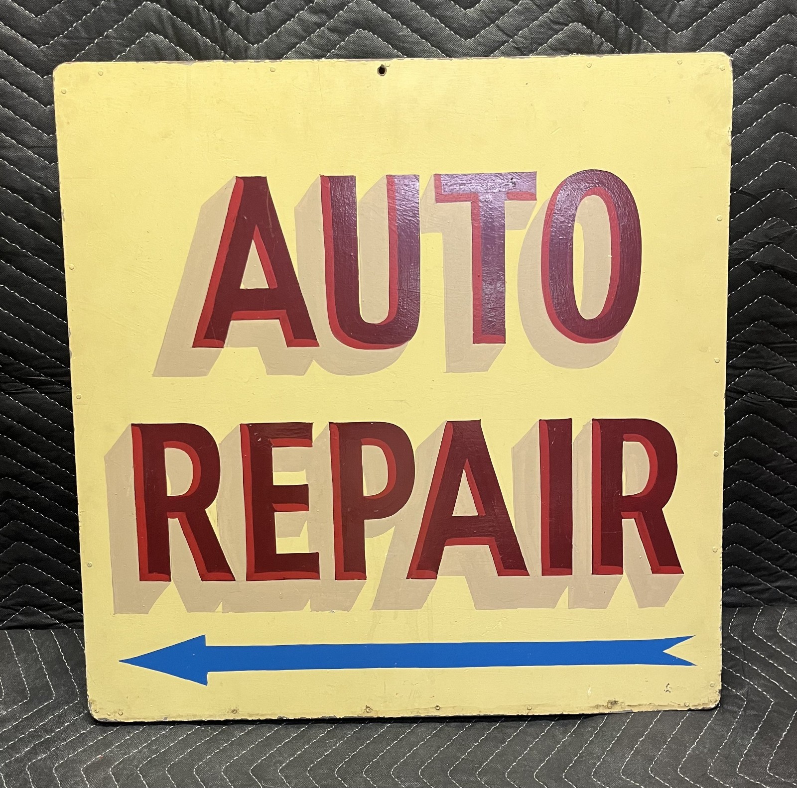 Vintage Hand-Painted Auto Repair Sign with Directional Arrow (24 x 24)