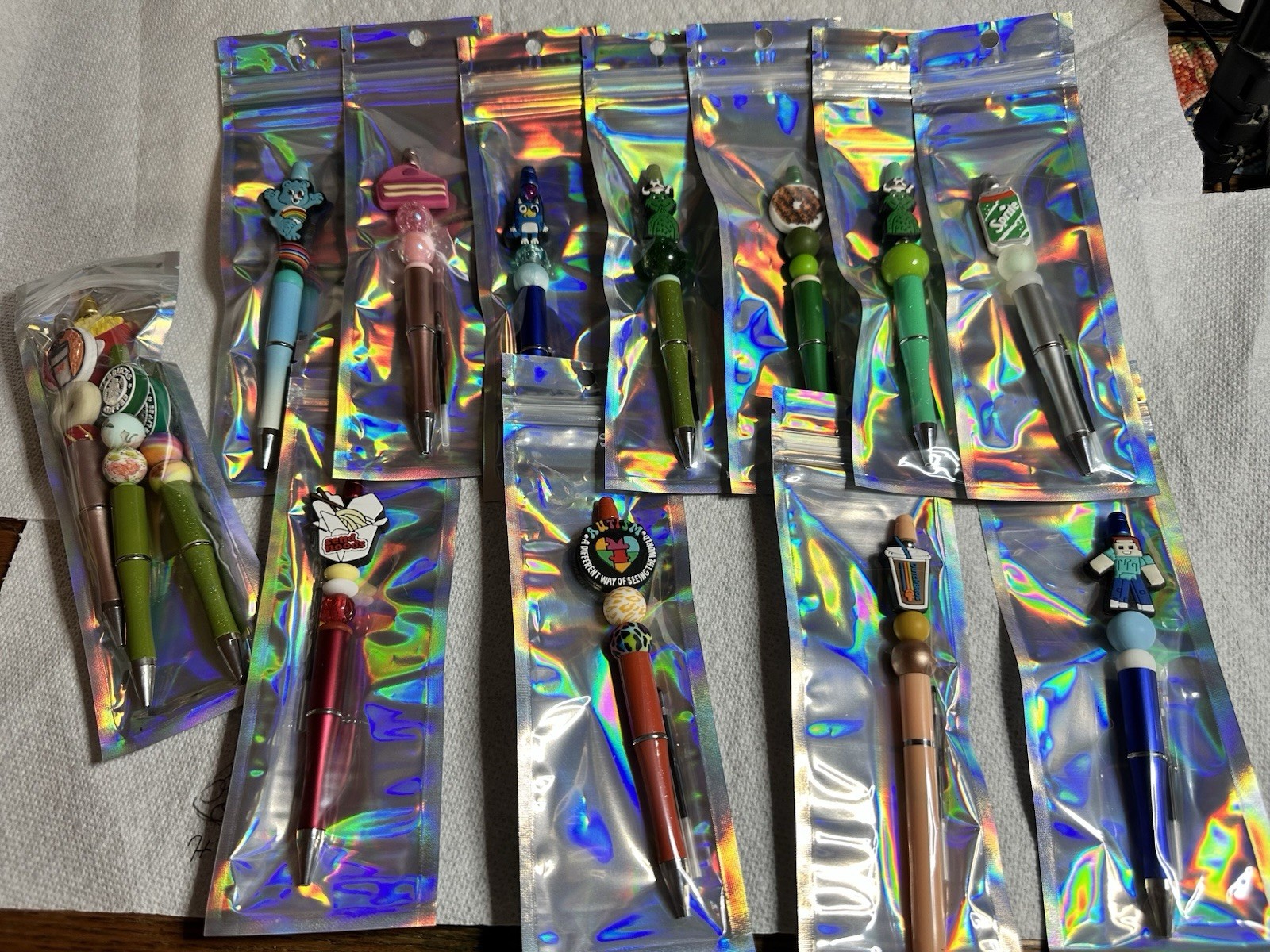 Bulk Lot of  51 Handmade Decorative Focal Bead Pens, Assorted Designs (unglued)