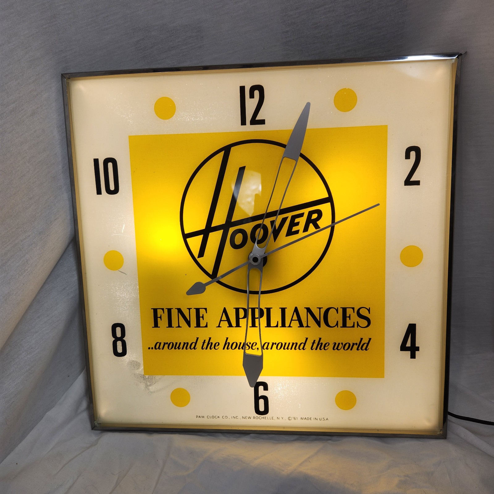 Vintage 1961 Hoover Fine Appliances Pam Clock Light Sign As Is Read