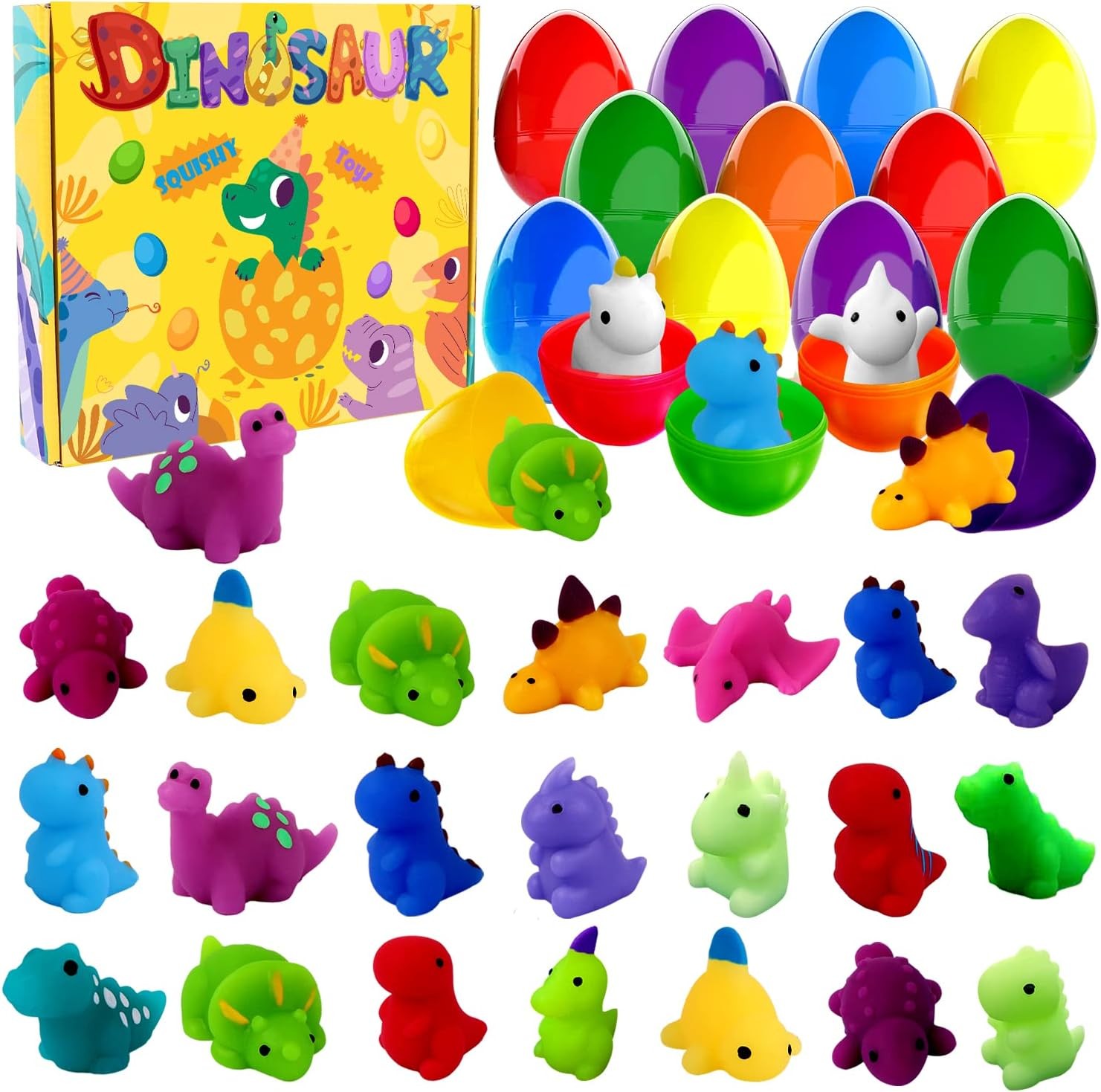 JOICEE 24pcs Dinosaur Squishy Toy Prefilled Easter Eggs, Kawaii Mochi... 