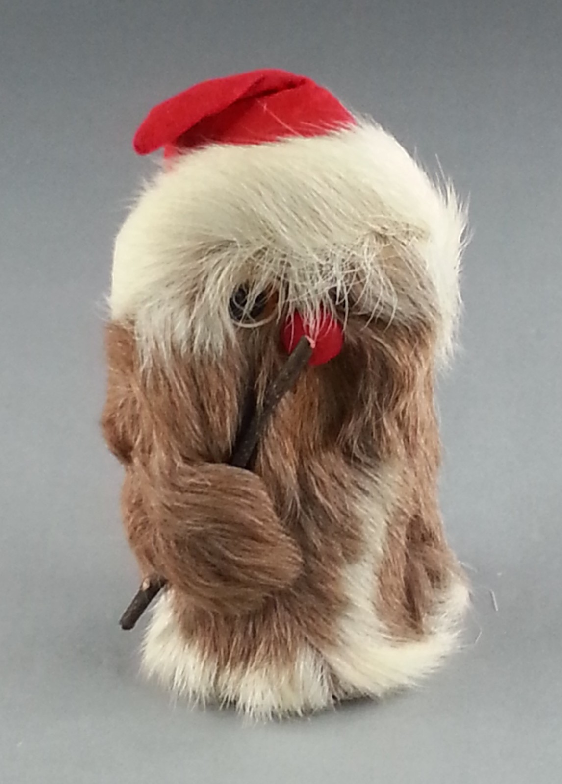 Vintage Real  Fur Finnish Gnome Tomte Nisse Figurine Red Hat Furry Folk Art Wood