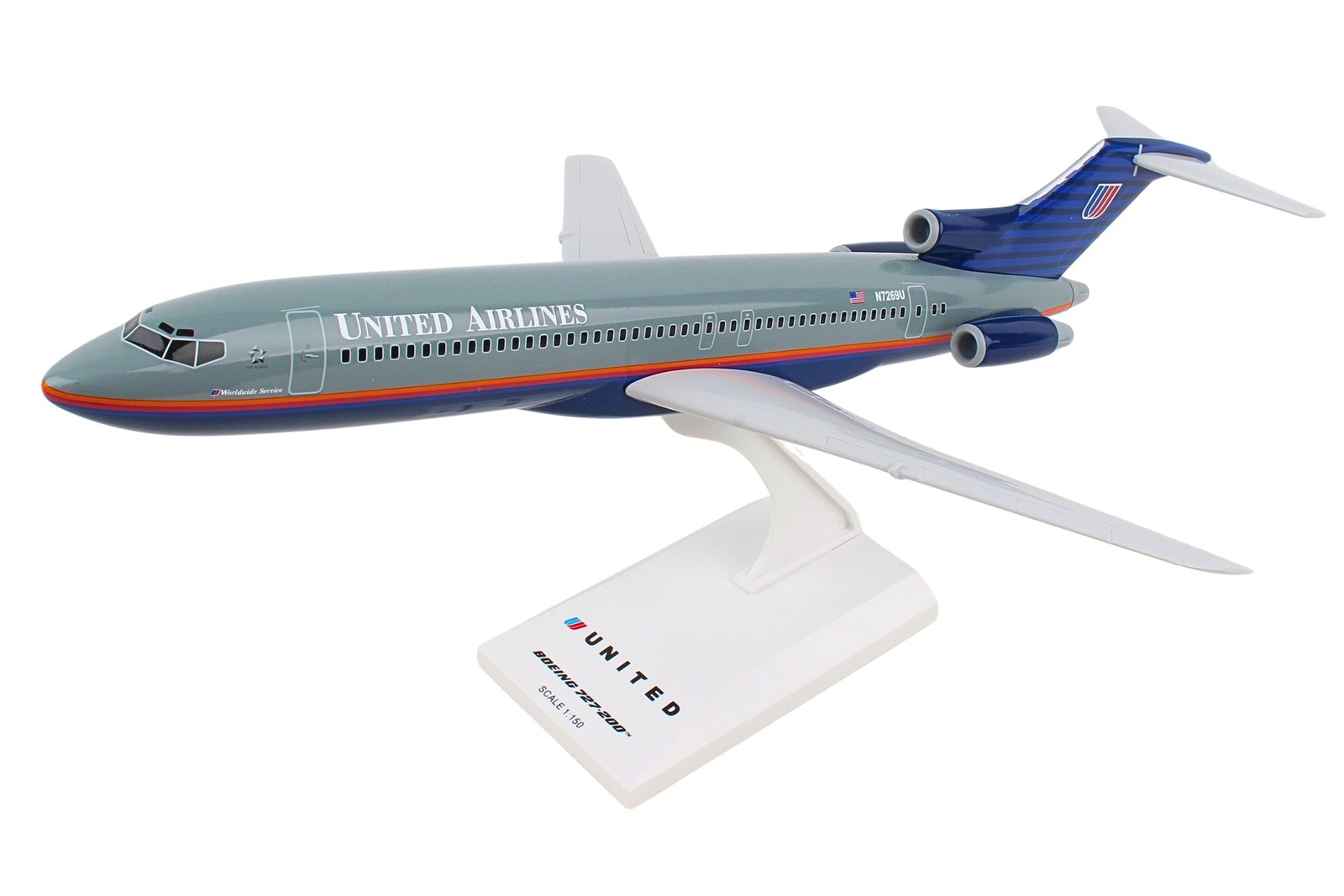 Skymarks SKR250 United Airlines Boeing 727-200 N7269U Desk Model 1/150 Airplane