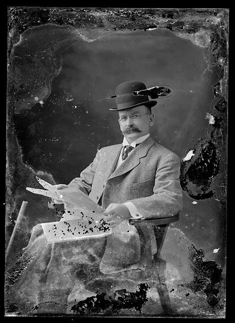 Photo:Unidentified Man Seated Studio Portrait with Hat and Newspaper c1900