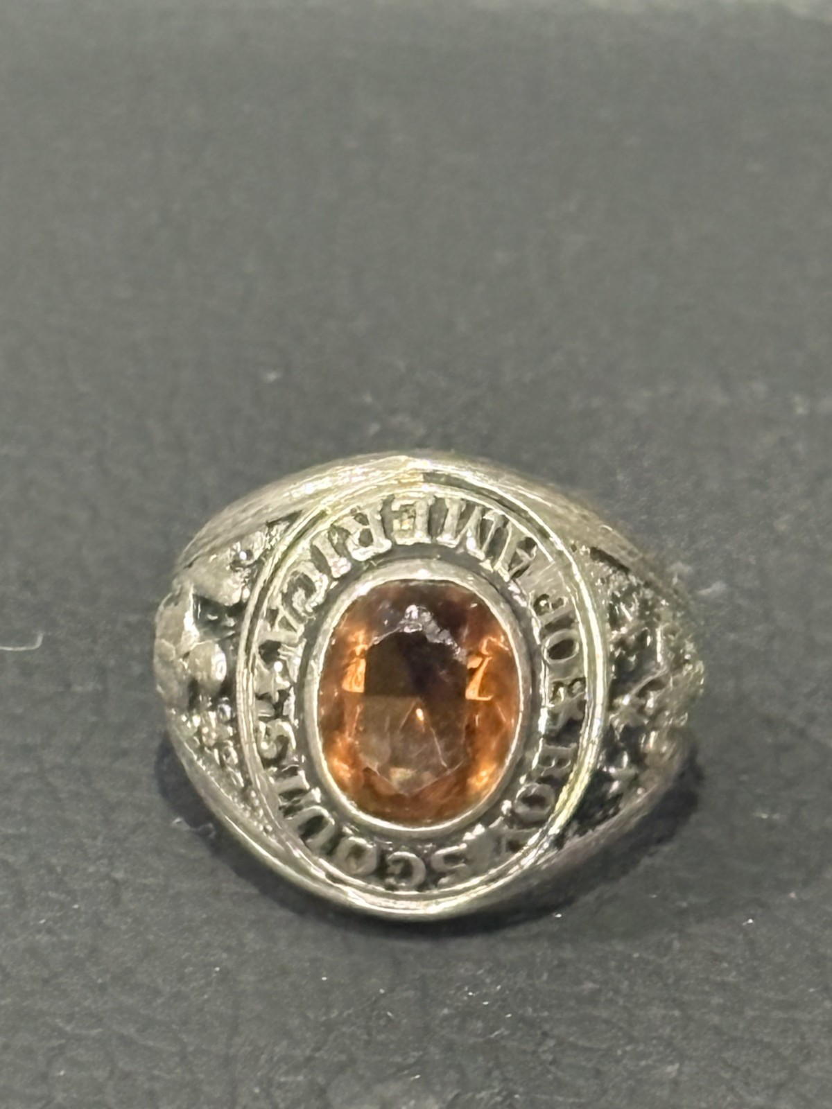 Boy Scouts Of America Sterling Silver Ring 1980\'s Vintage Used with Garnet Stone