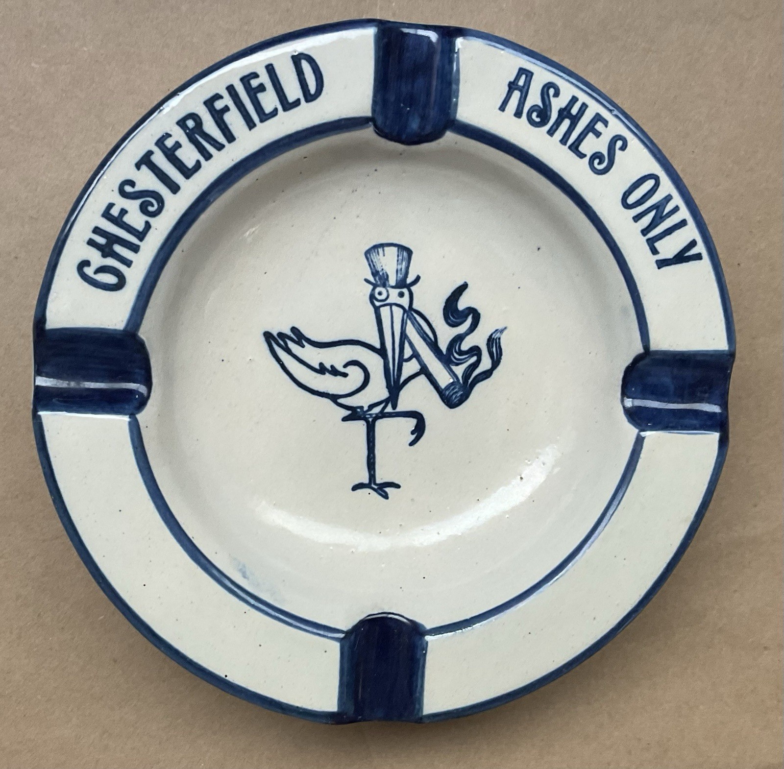 Vintage 1940’s STORK CLUB New York Stoneware Ashtray ~ CHESTERFIELD ASHES ONLY