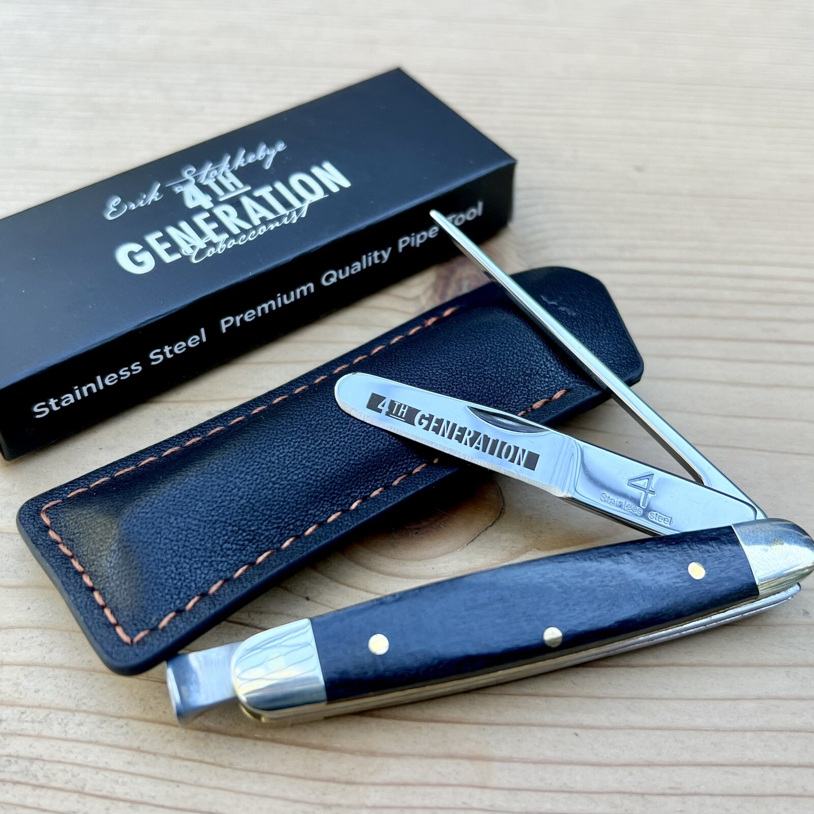 4th Generation Stainless Steel Folding Pipe Tool & Tamper w/ Case - Blackwood