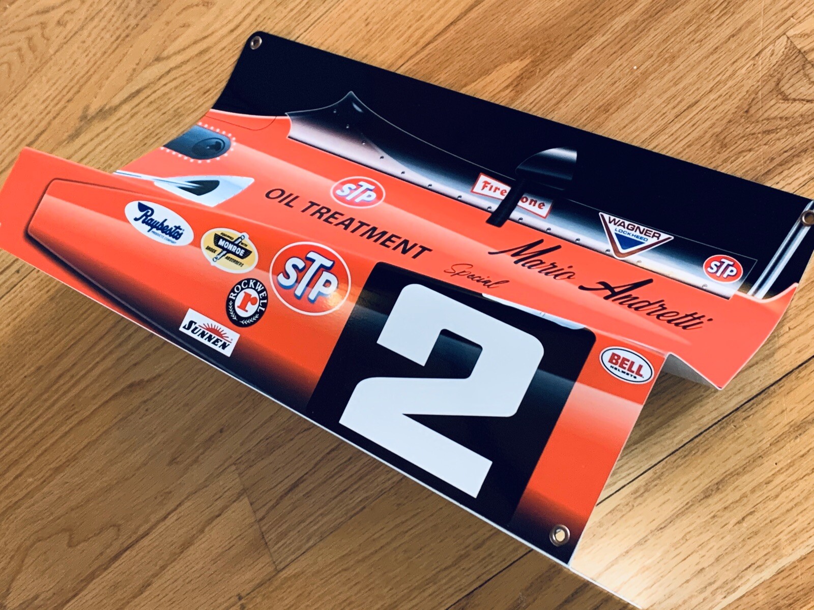 WOW1969 Indy 500 Mario Andretti Brawner Hawk Ford Race Car Side VieW Sign