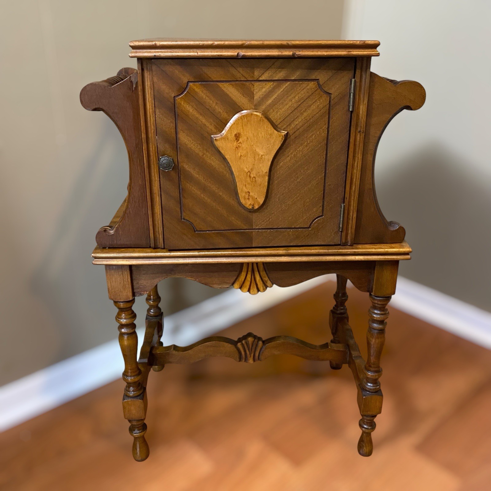 Antique Humidor Smoking Stand Cabinet Copper Lined Mahogany Wood Cigars 