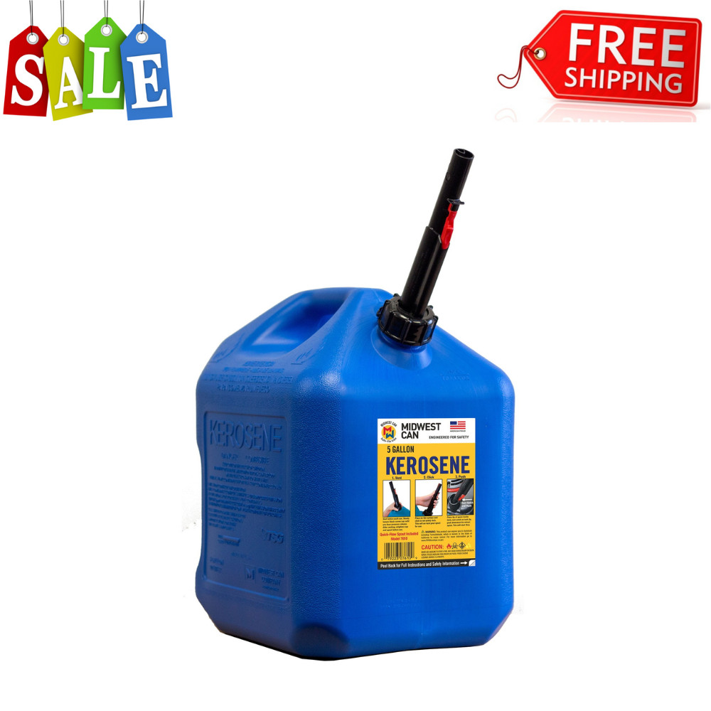Midwest Can 5 Gallon Kerosene Can, Auto Shut Off Spout, Blue Fuel Jug, 7610-2