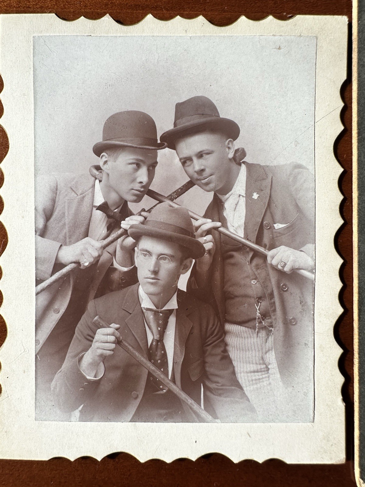 Two Antique Cabinet Photos Of Men / Male Friends Drinking & Playing gay int