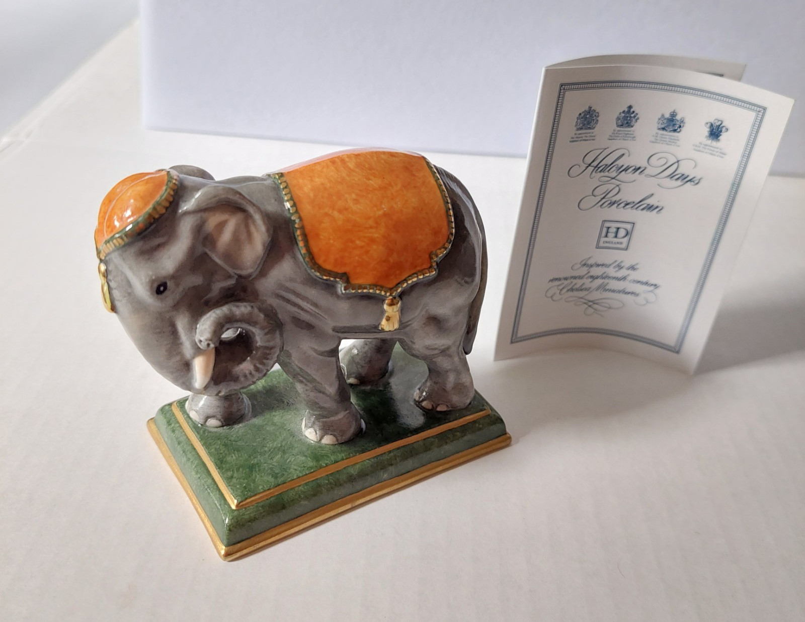 Rare Halcyon Days Porcelain Indian Elephant Figurine England Original Box MINT