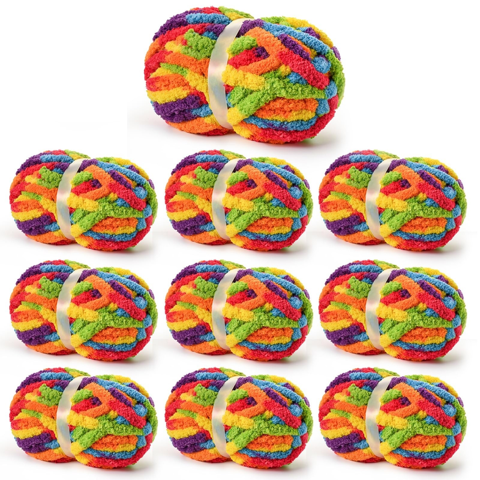 Chunky Jumbo Chenille Yarn Rainbow 10 Pack | 2000g/240yds Super Bulky Baby So...