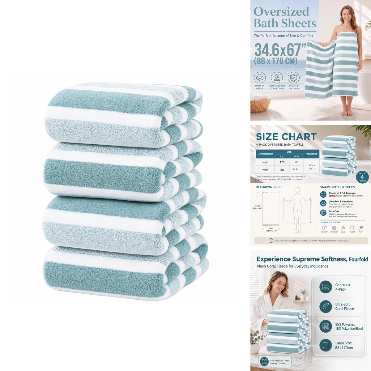 Miandudu 4 Pcs Large Bath Towel Set 34.6\
