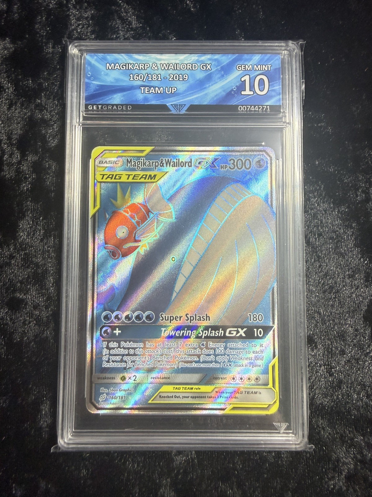 Pokémon Magikarp & Wailord GX 160/181 Team Up GetGraded GG 10 Gem Mint Art Label
