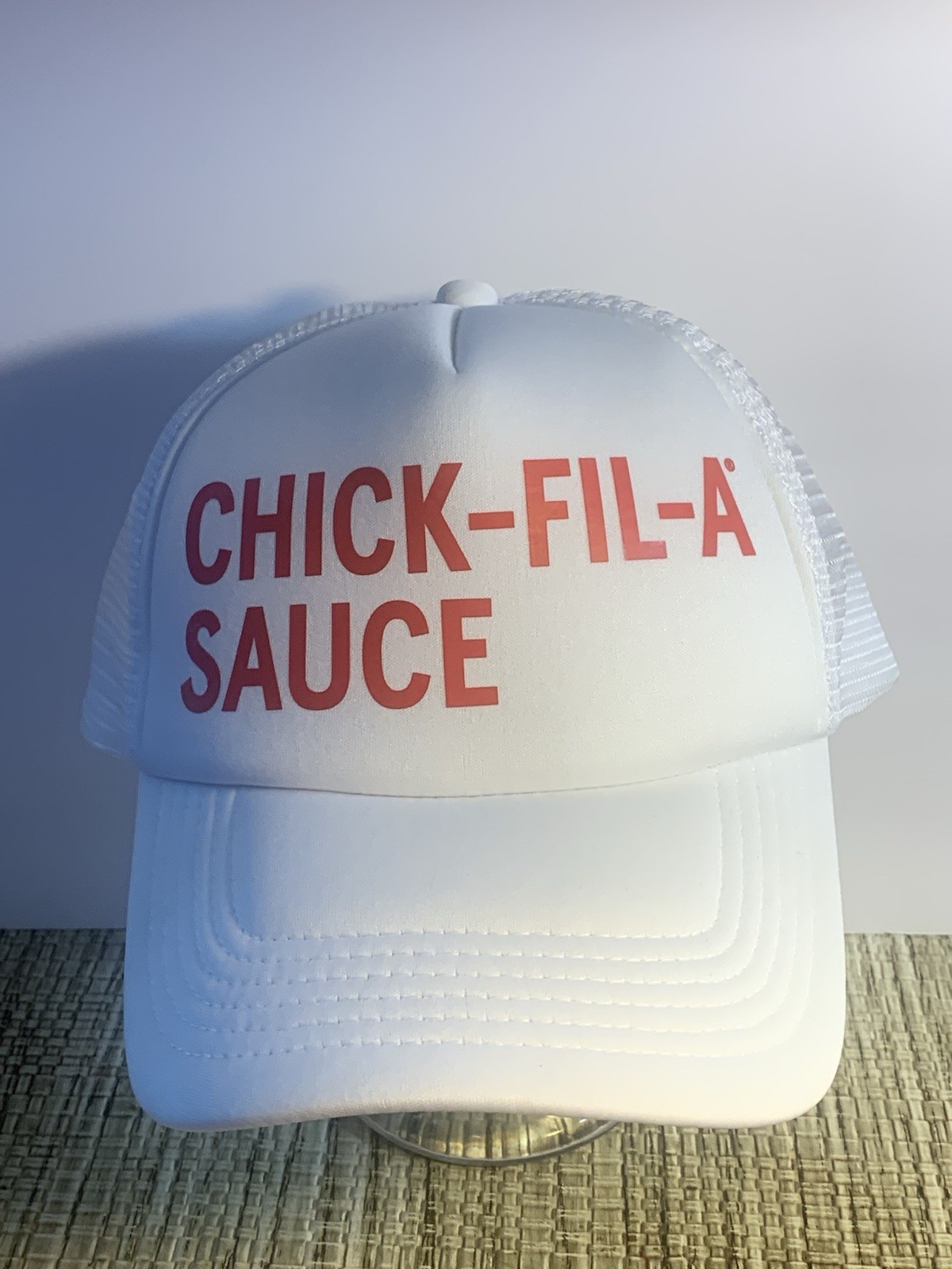 Chick-fil-A Sauce White Mesh Trucker Hat Cap, Red Lettering, NWT ADULT ONE SIZE