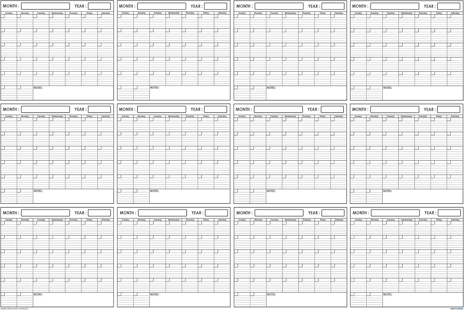 36x48 Large Jumbo Oversized Erasable Laminated Blank Annual Yearly Wall Calen...