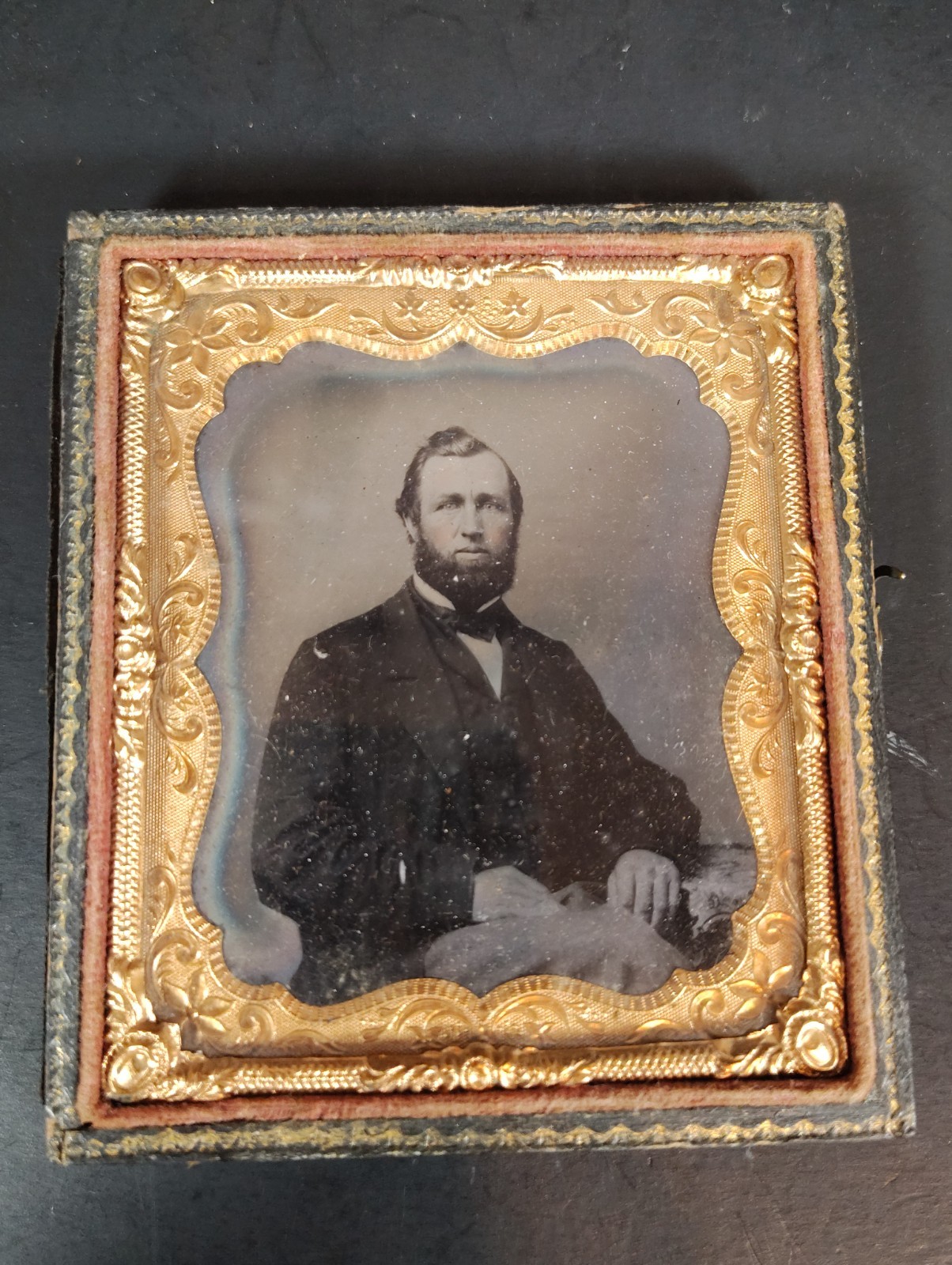 Antique Victorian Tintype Photo Bearded Man Cased Portrait Civil War Era 1860s