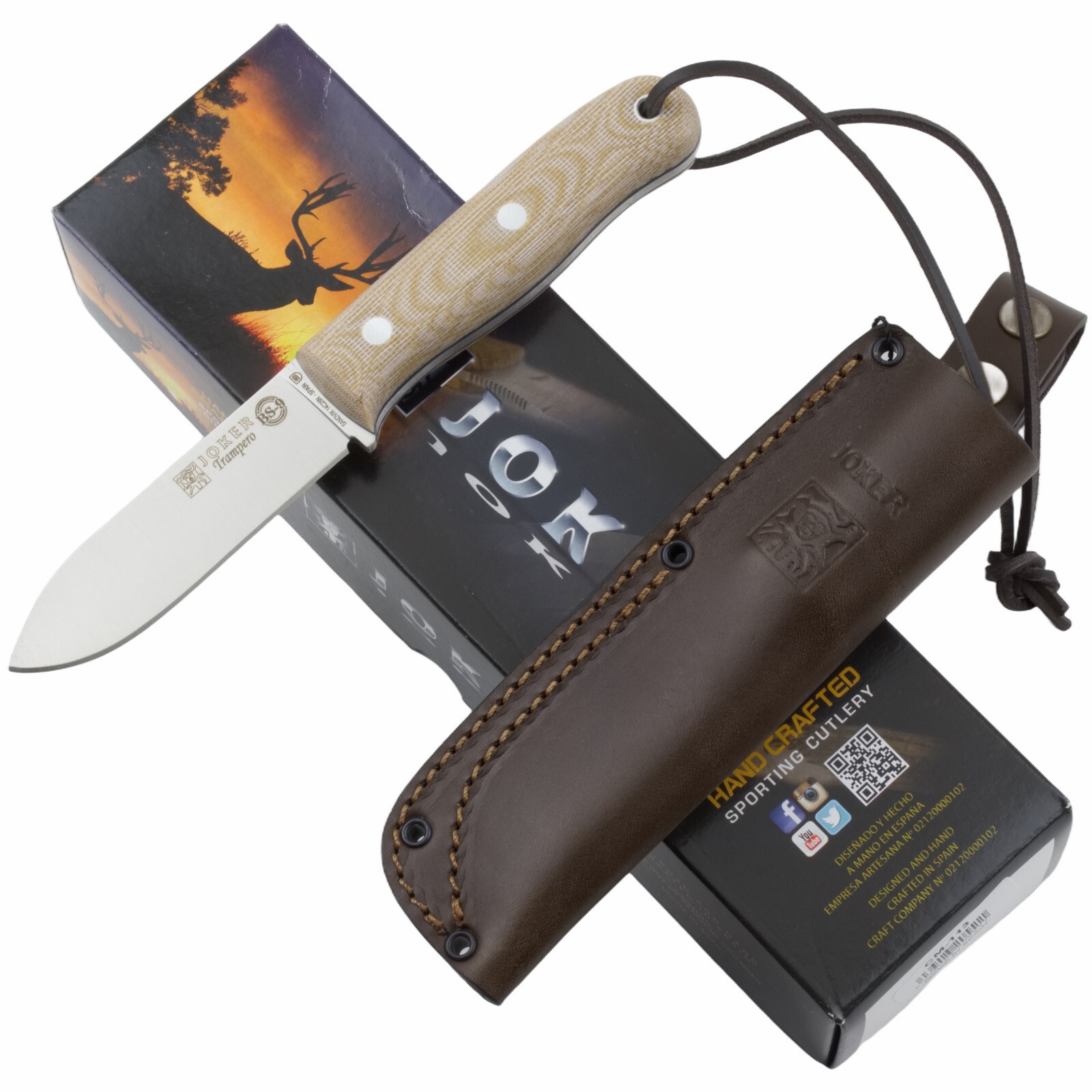 Joker Knives Trampero Survival Bushcraft Fixed Blade Knife Canvas Micarta