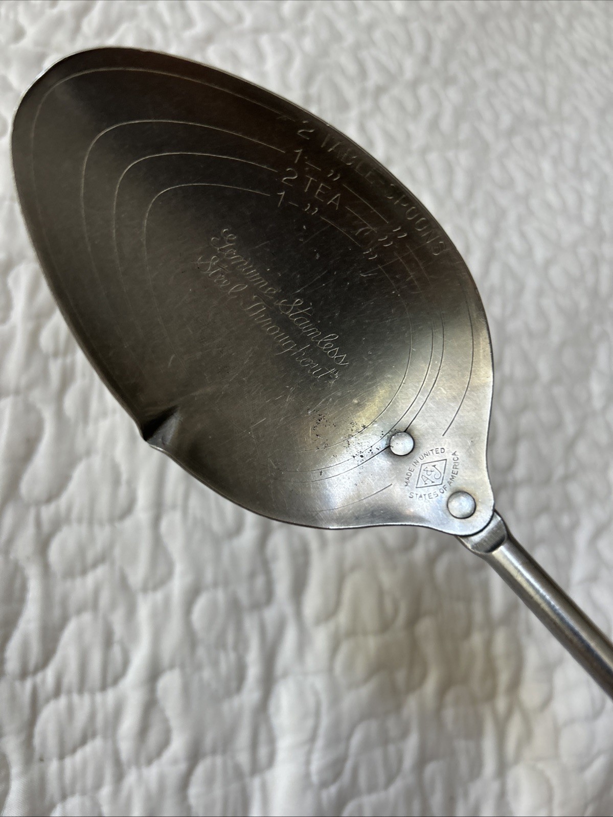 A&J ‘Genuine Stainless Steel Throughout’ Measuring Cooking Spoon Wood Handle VTG