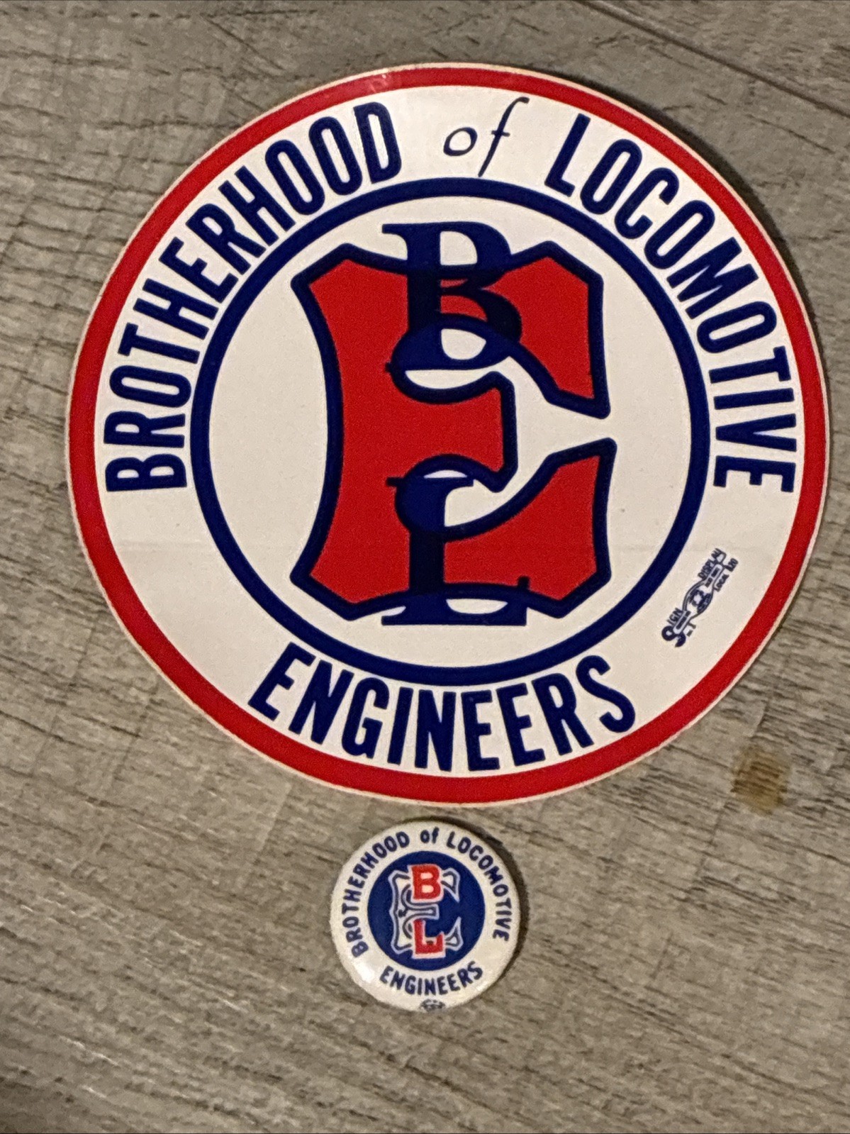 Vtg Brotherhood Locomotive Engineers Pinback Button & Decal Railroad Union Pin