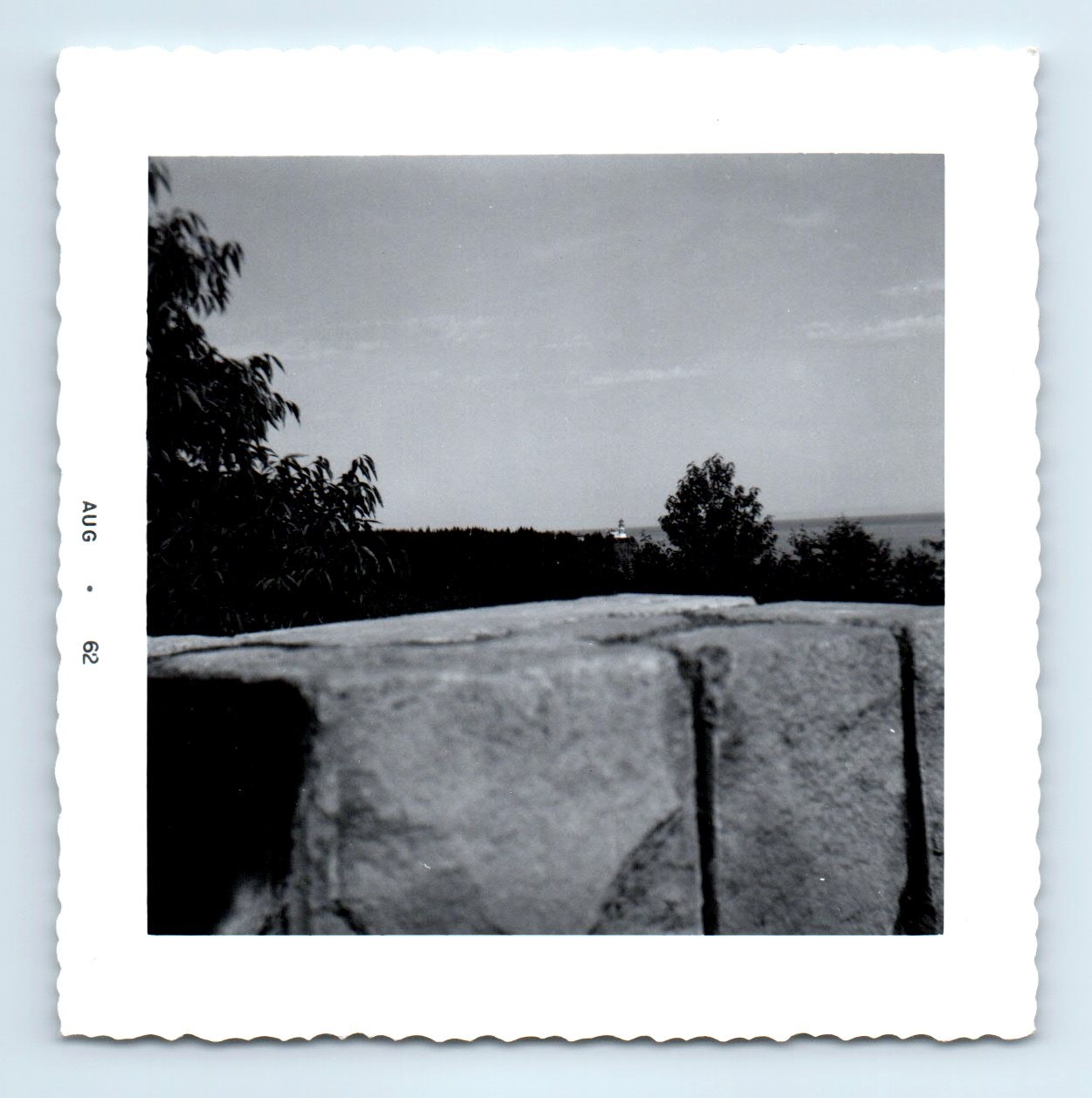 Old Vintage Square Photo LIGHTHOUSE IN DISTANCE LAKE SUPERIOR WISCONSIN 1962