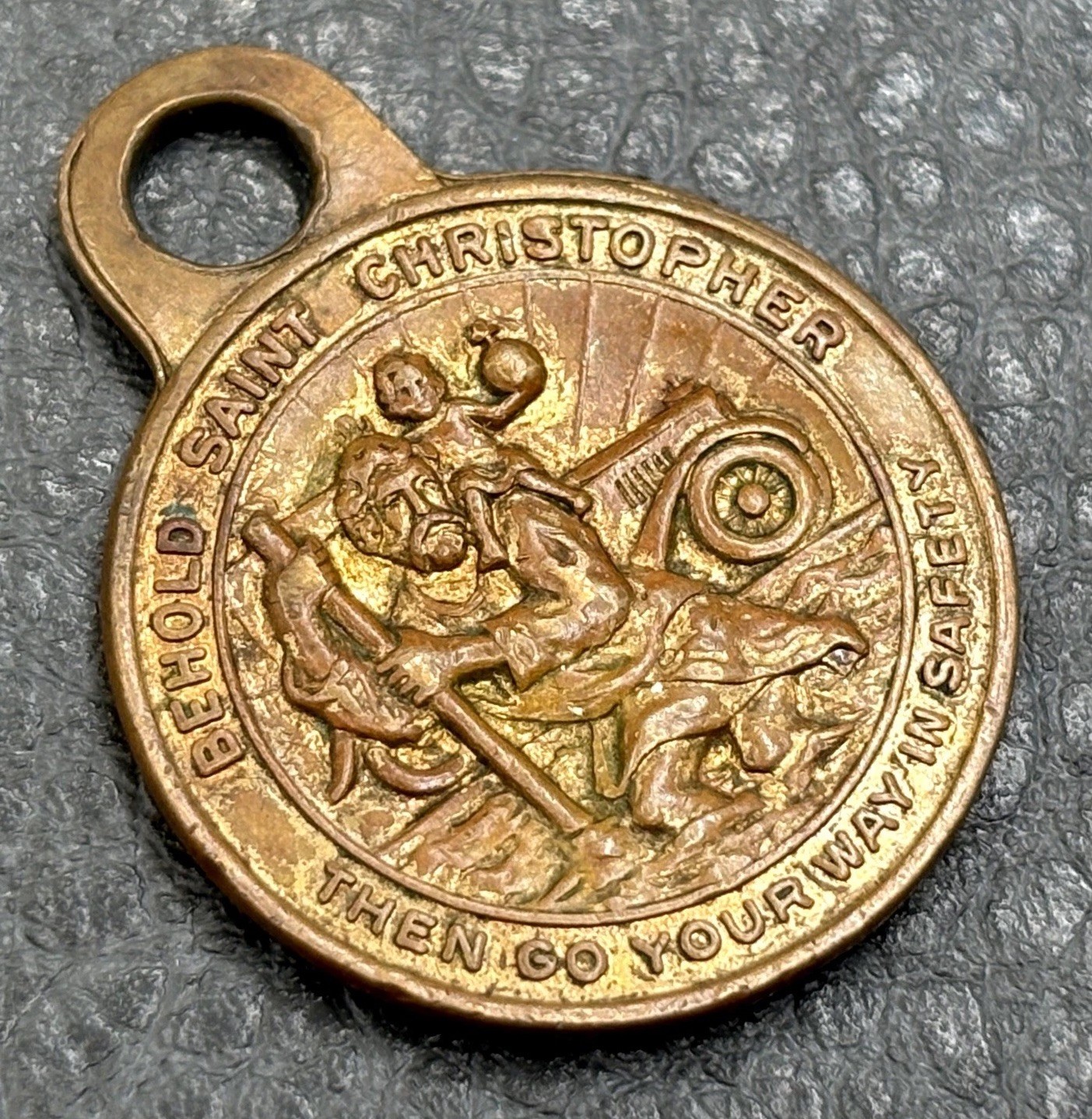 VTG Mission Dolores 1776 Saint Christopher Medal Pendant Brass Tone Fob