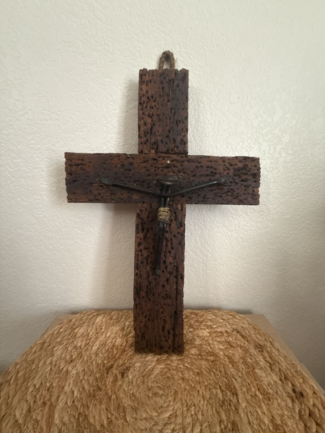 Handcrafted Rustic Wormwood and Iron Cross Crucifix