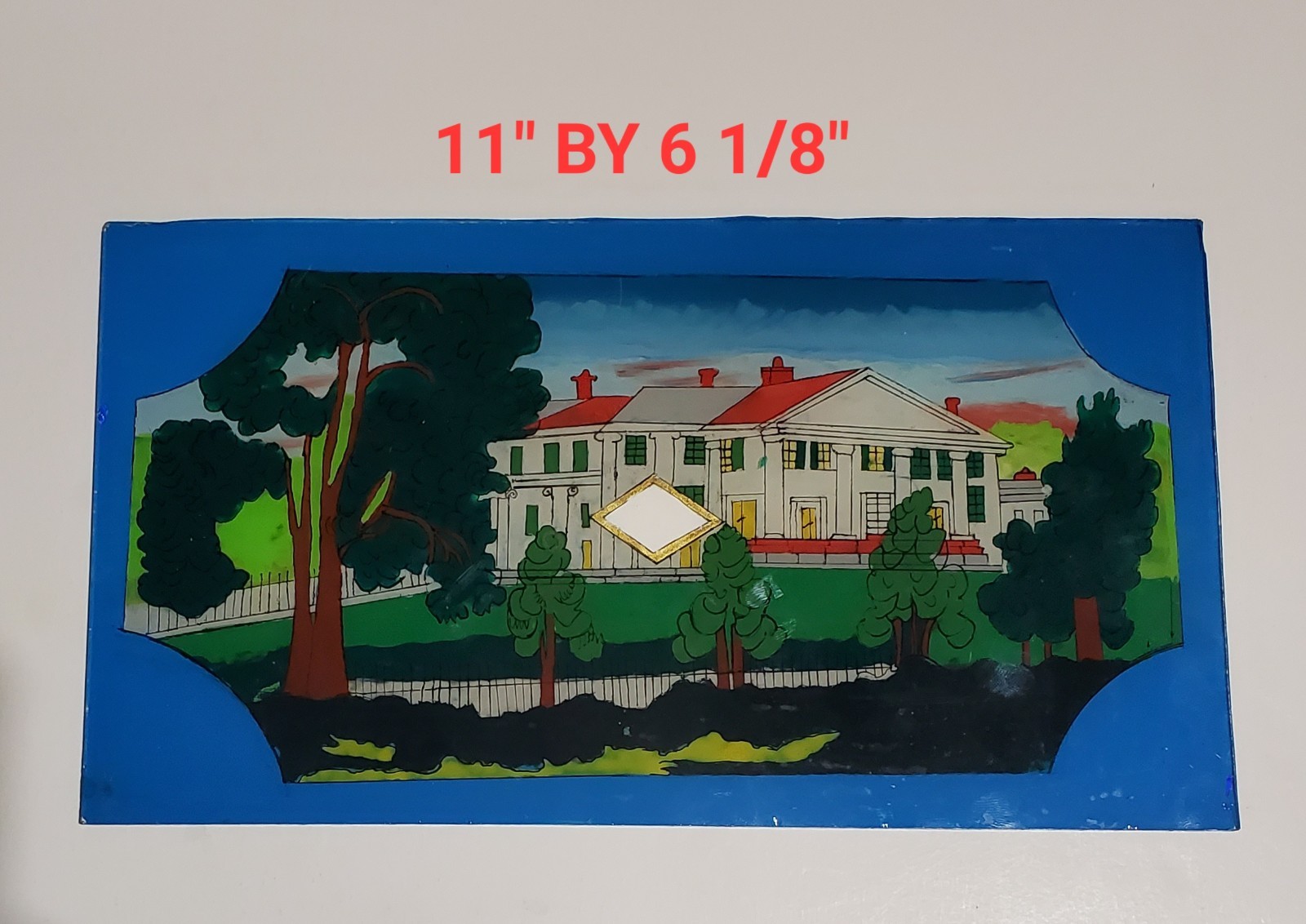 Vintage Antique Clock Tablet Reverse Glass Painting Mount Vernon