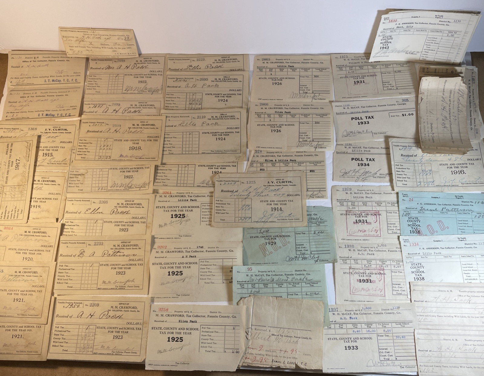 POLL TAX RECEIPTS United States 1915 + Fannin County Georgia Lot of 50+ Voting