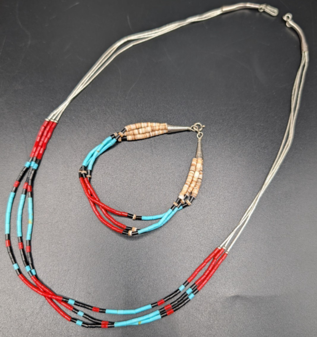 Vintage Native American Style Sterling Silver Heishi Necklace and Bracelet