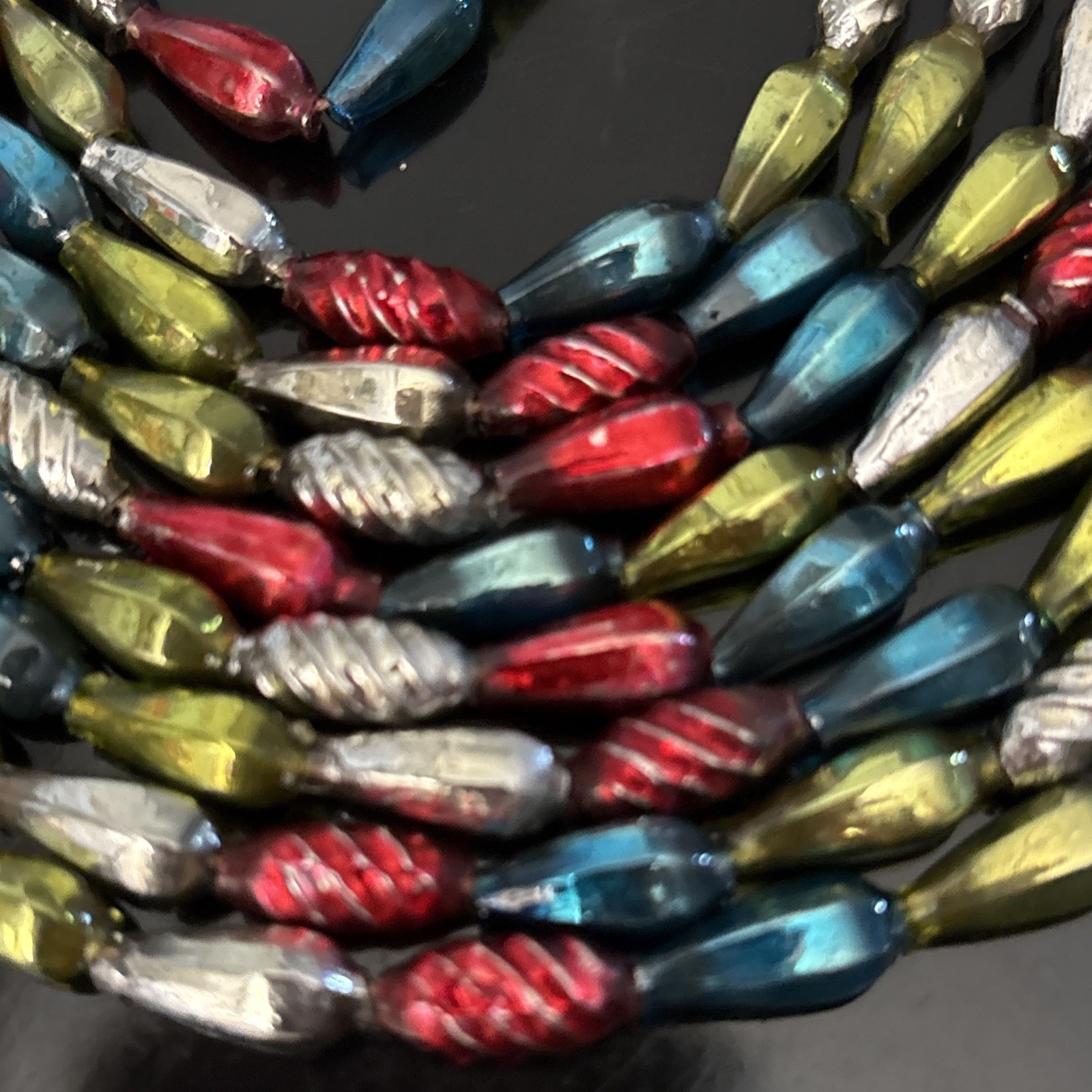 Vintage Antique Mercury Glass Christmas Garland Unique Oval  Beads 126\