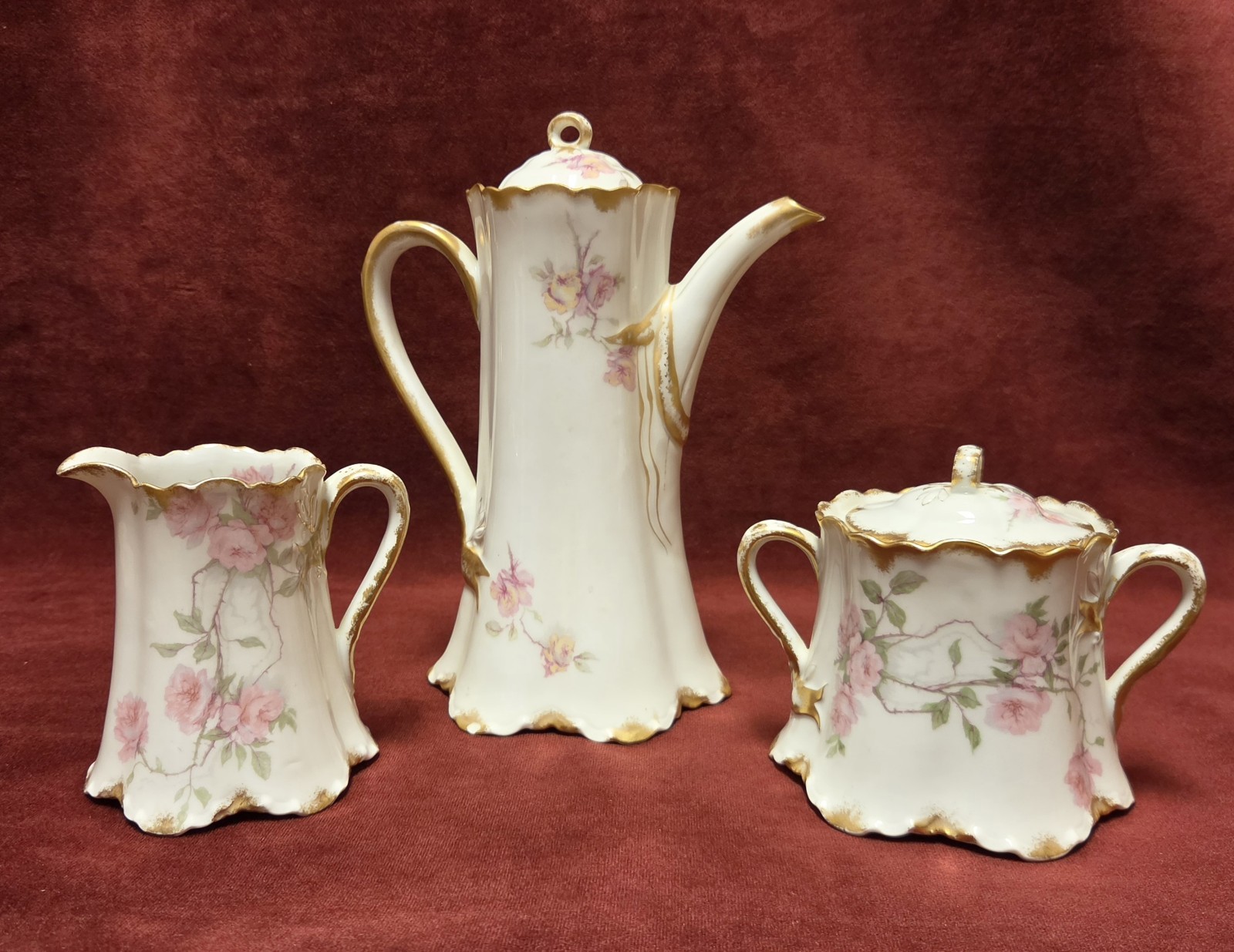 5pc Antique BALTIMORE ROSE Coffee Pot Creamer Sugar Bowl Haviland Limoges France