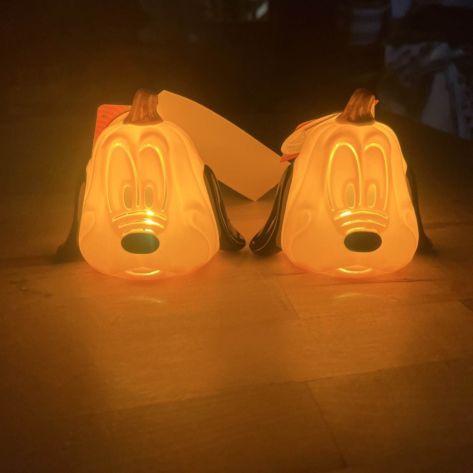 Disney Pluto 2pc Light Up Pumpkin Halloween Decor Glow Mini Jack O Lantern NEW