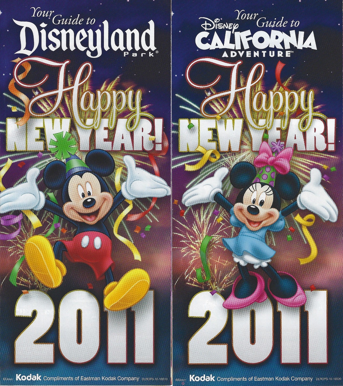 2010 DISNEYLAND DCA 1-DAY Maps HAPPY NEW YEAR DLROPS-10-16519 & DLROPS-10-16520