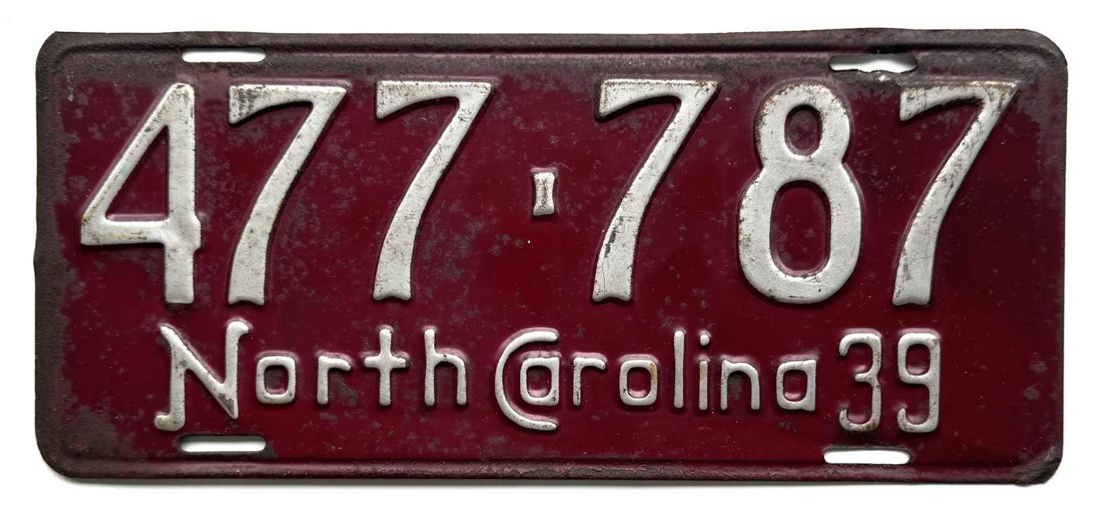 1939 North Carolina  License Plate - Nice Original Paint Condition