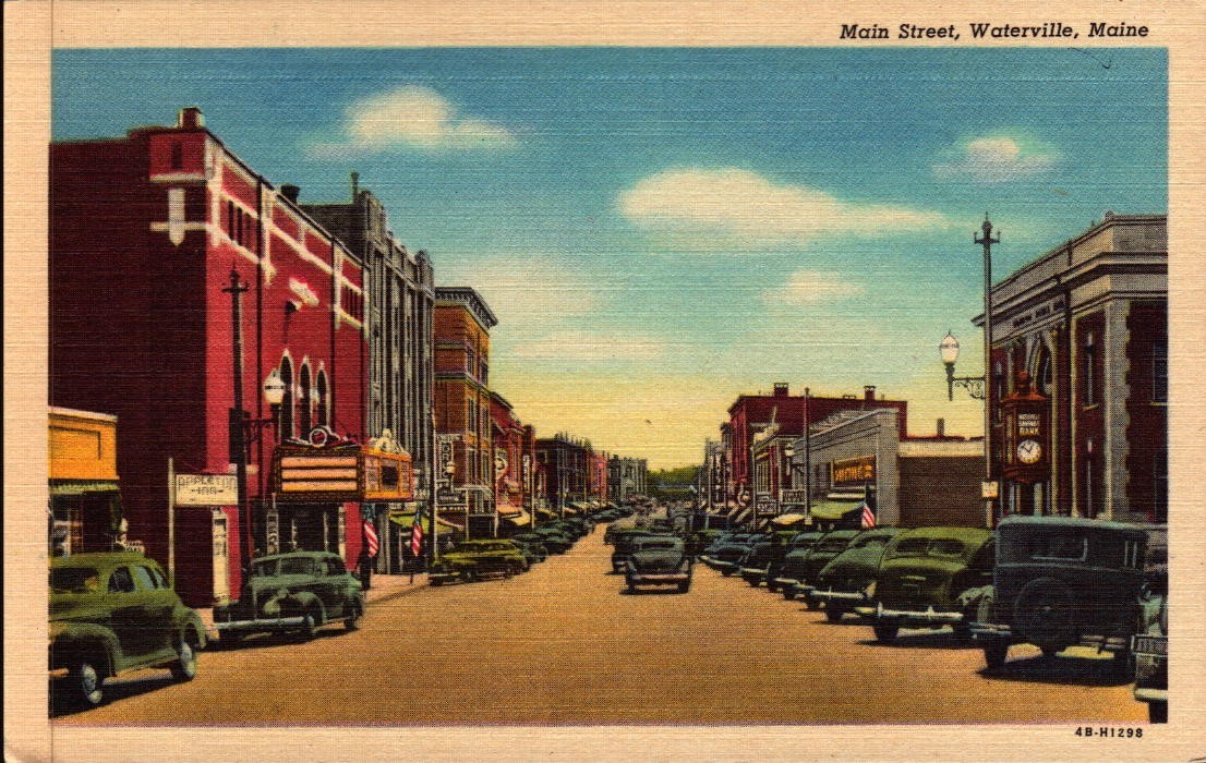 Vintage Postcard Main Street Waterville ME  1940\'s