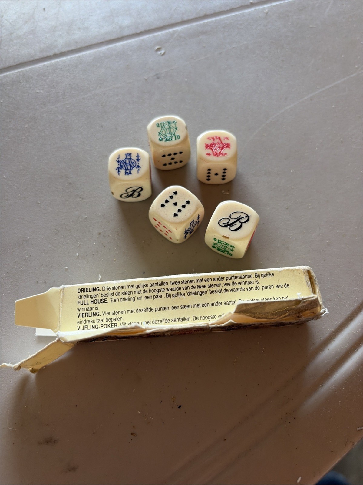 Set Of 5 Vintage Dutch Poker Dice 