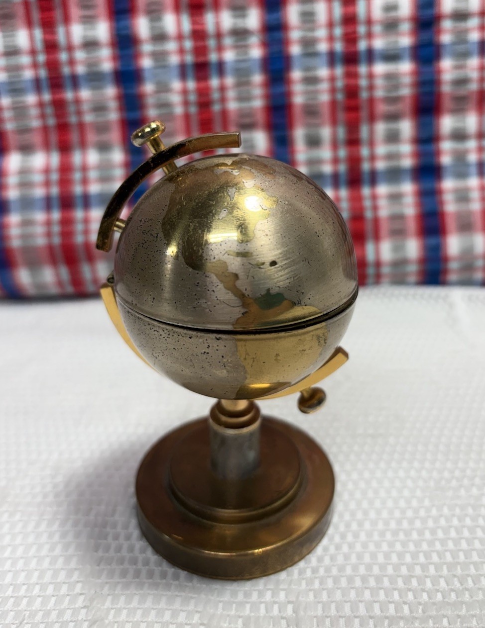 Vintage Brass Globe Table Lighter Mid Century Gold Tone Smoking Decor