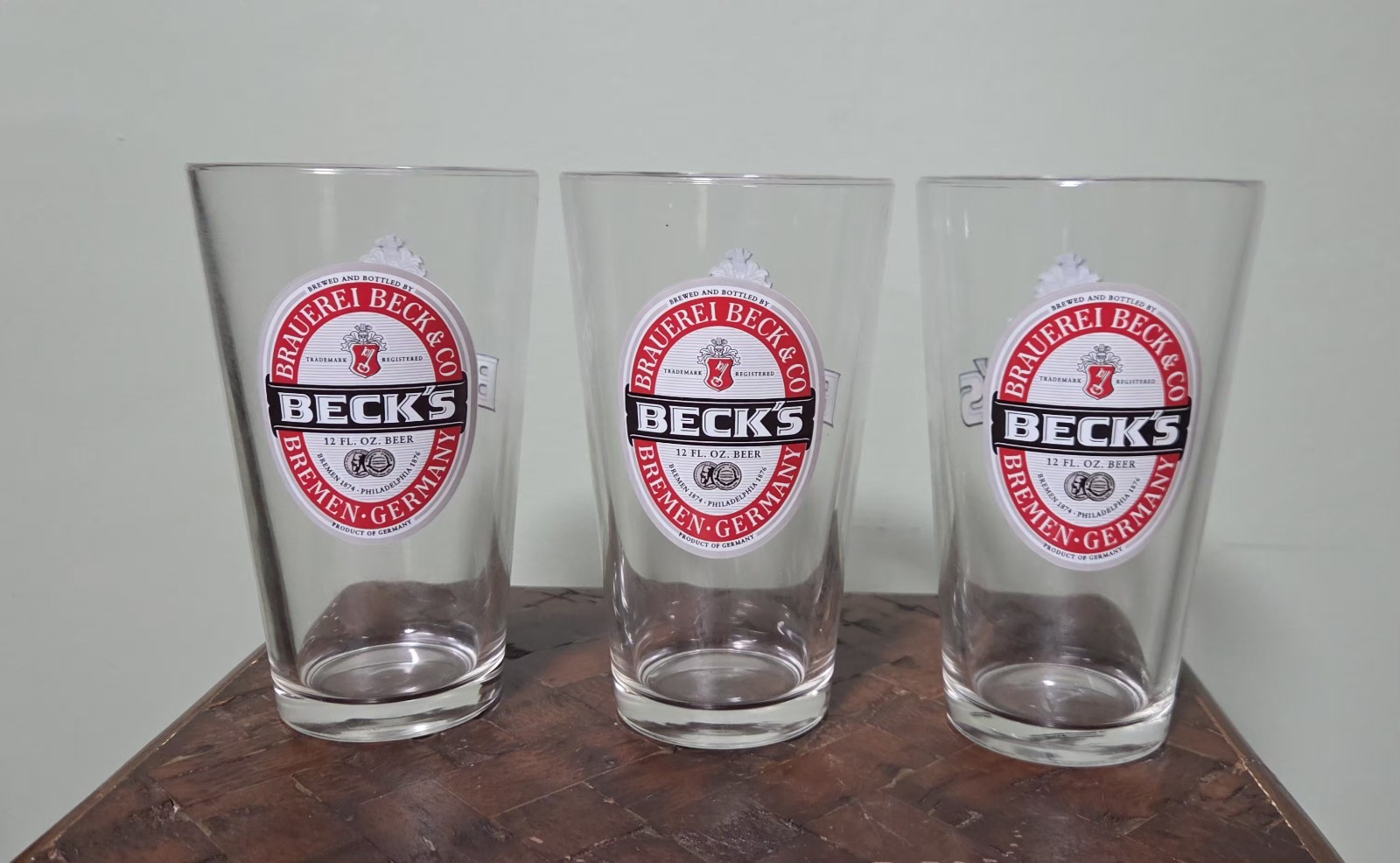 3 Beck\'s German Beer Pint Glasses 