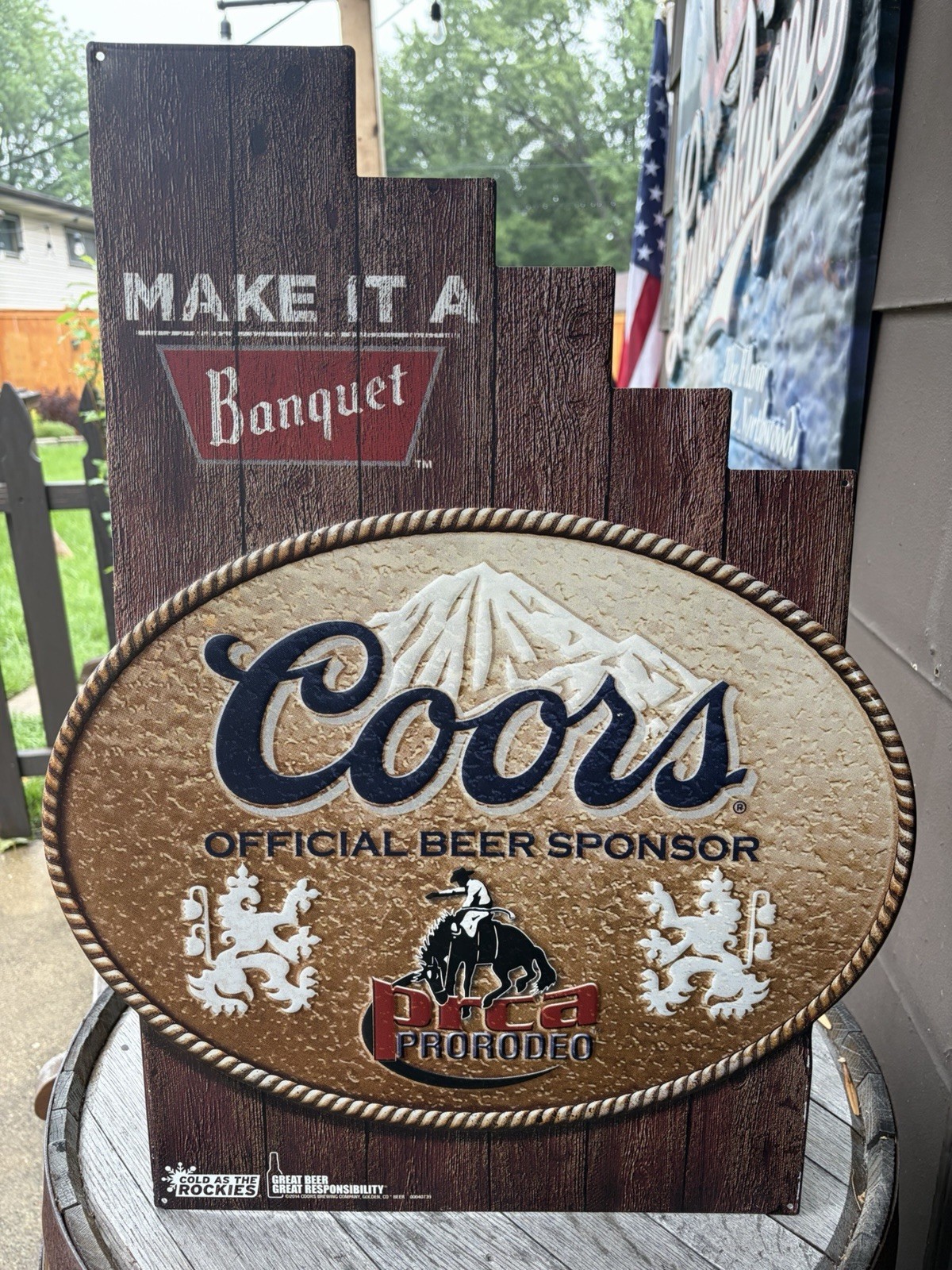 Rare Coors Banquet Beer Official Sponsor PRCA Pro Rodeo Metal Tin Tacker Sign
