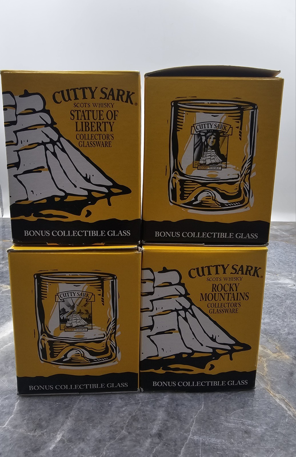 Vintage Cutty Sark Scotch Whisky Collector Glasses Set of 4 with Boxes 