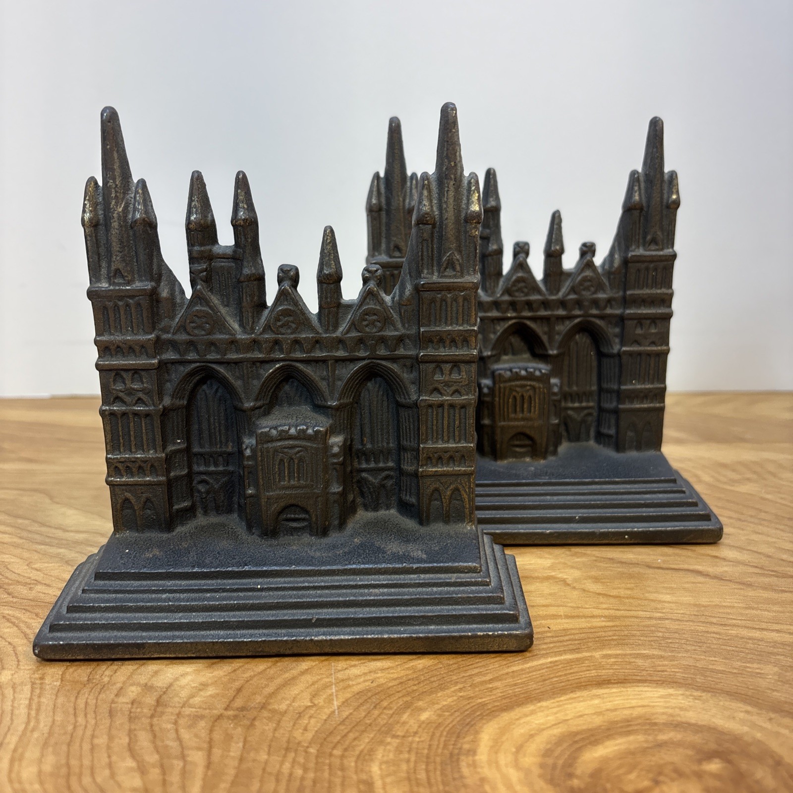 Vintage 1928 Cast Iron Peterborough Cathedral Bookends Gothic Architecture 