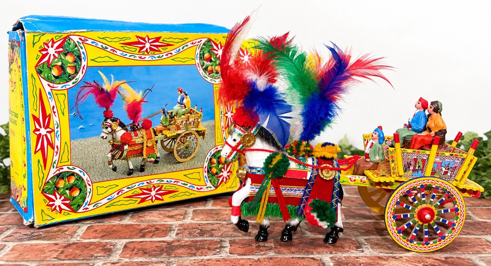 Vintage Sicilian Horse Cart Carretto Siciliano, Italy Folk Art Figurine 8”L