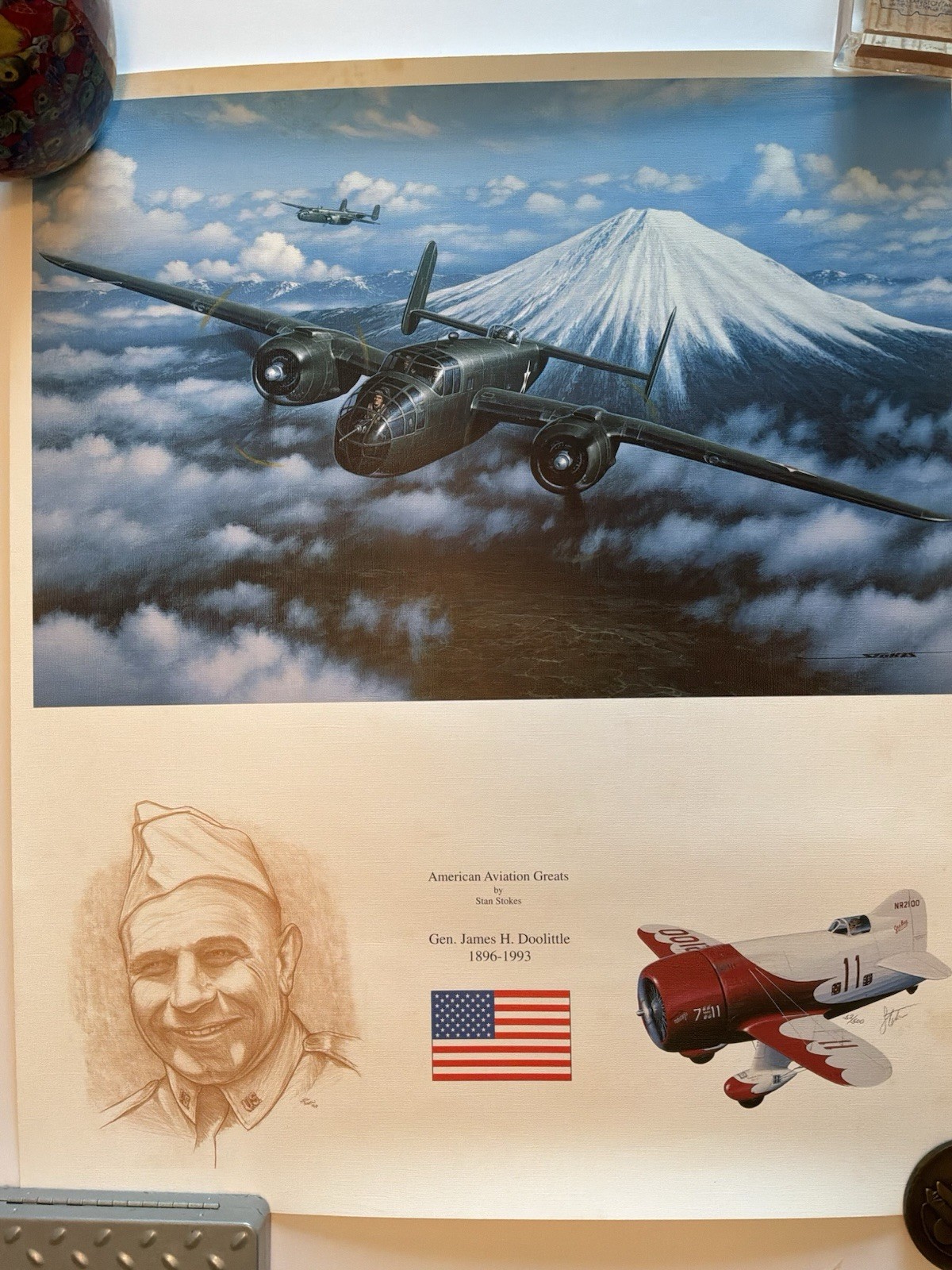 Doolittle B25 Over Mount Fujiyama With Gen Doolittle Signature