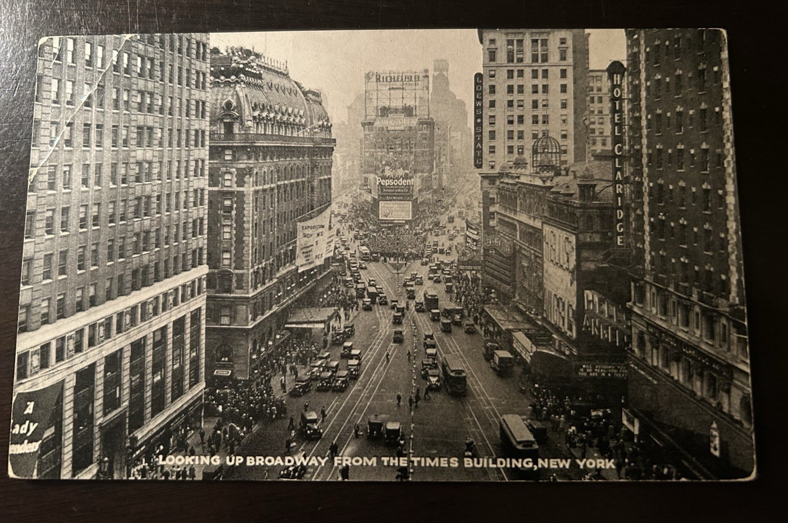 Vintage NYC Times Square Broadway RPPC Times Square Hotel Claridge Cars Crowds
