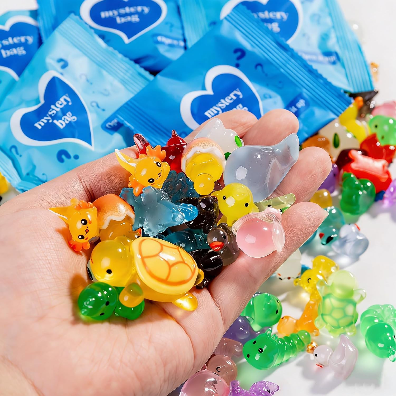 50 Pcs Glow in the Dark Mini Resin Animals,Mystery Blind Bags Bulk Assortment