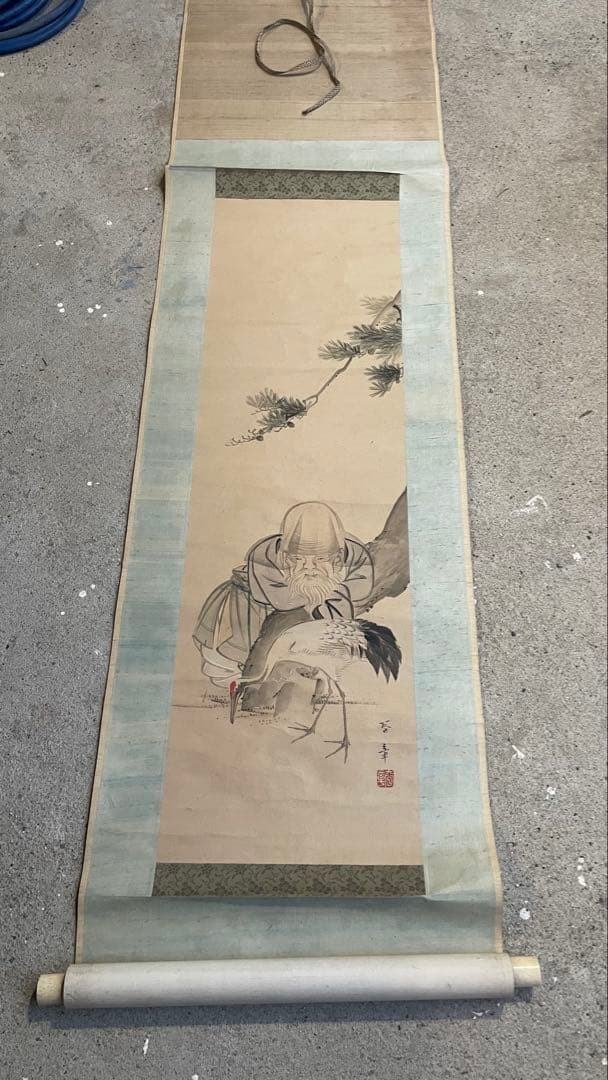 Antique Japanese Hanging Scroll老人鶴松 ink painting, fine condition